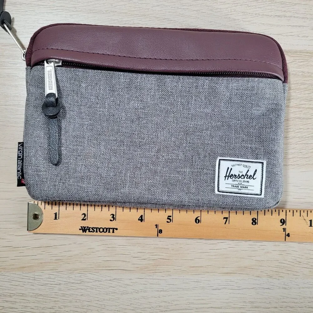 Herschel Supply Make Up Bag Virgin Atlantic Toiletry Cosmetic Zip Pouch Gray